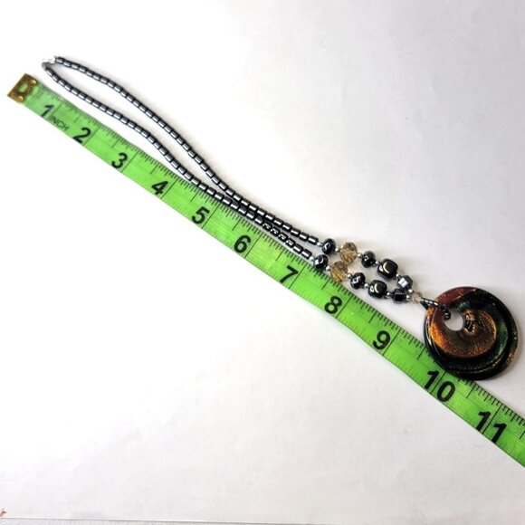 Hematite Necklace Murano Glass Rainbow Twirl Pendant - Picture 10 of 15